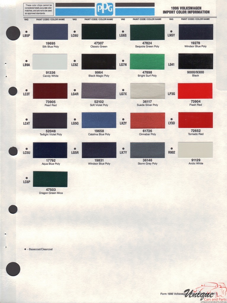 1996 Volkswagen Paint Charts PPG
